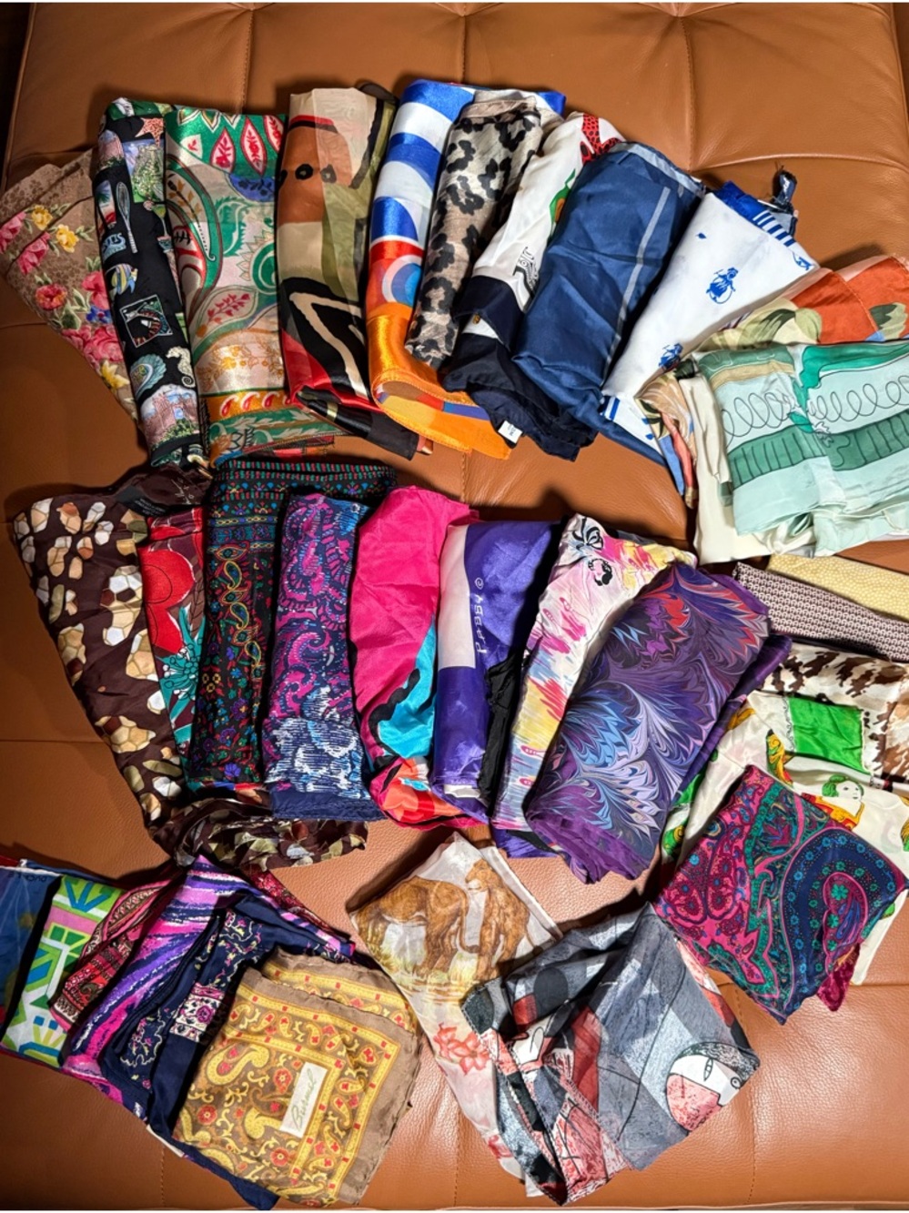 Assorted Patterned Silk Scarves - Multicolor